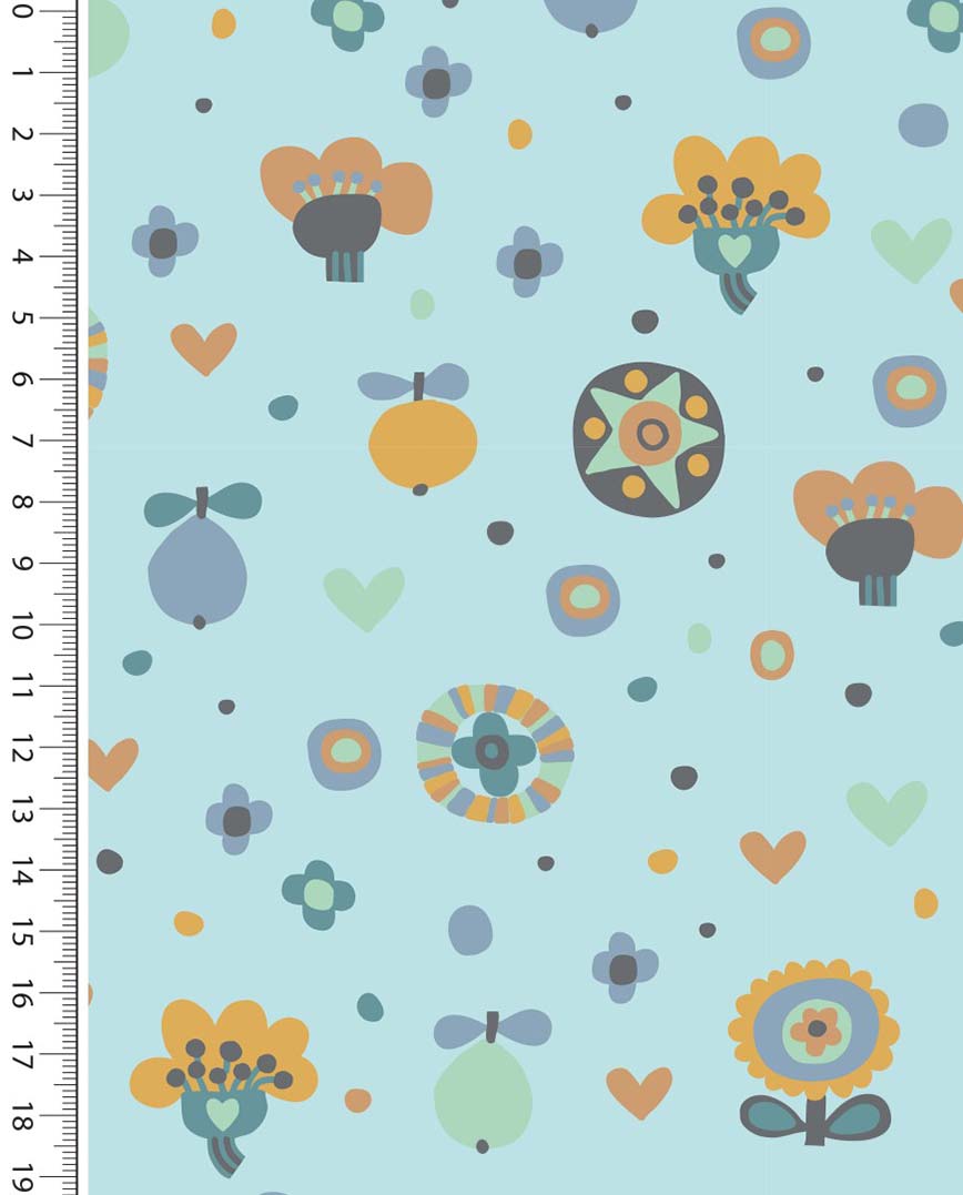 Rib Jersey Retro Flowers : 5260 : 1807 : Soft Aqua