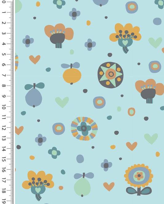 Rib Jersey Retro Flowers : 5260 : 1807 : Soft Aqua