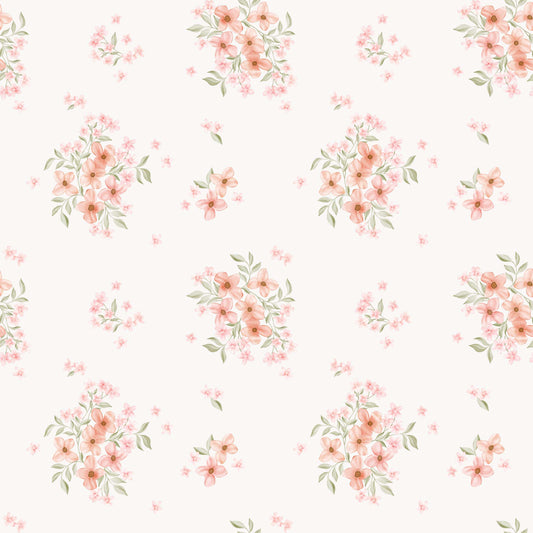 (IN STOCK) Family Fabrics | Romantic Pink Flowers | Rib 2x2 BY THE HALF YARD