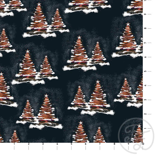 Family Fabrics | Snowy Christmas Trees 112-176 | (by the full yard)