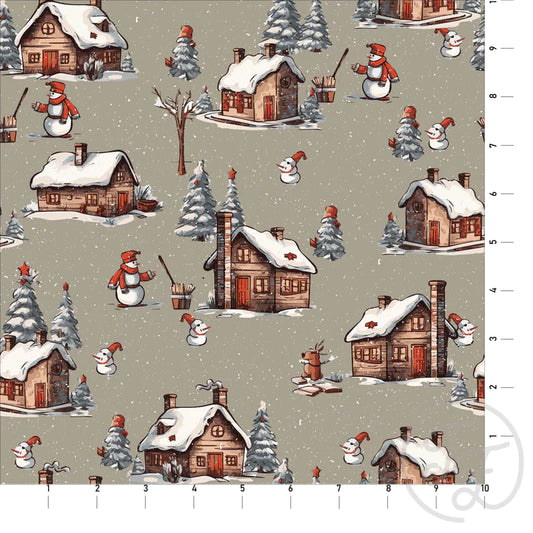 Family Fabrics | Snowy Houses 112-175 | (by the full yard)
