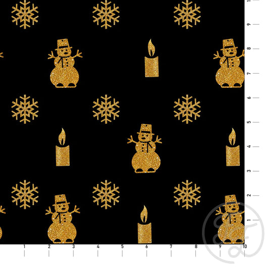 Family Fabrics | Snowman & Candles Gold 112-174 | (by the full yard)