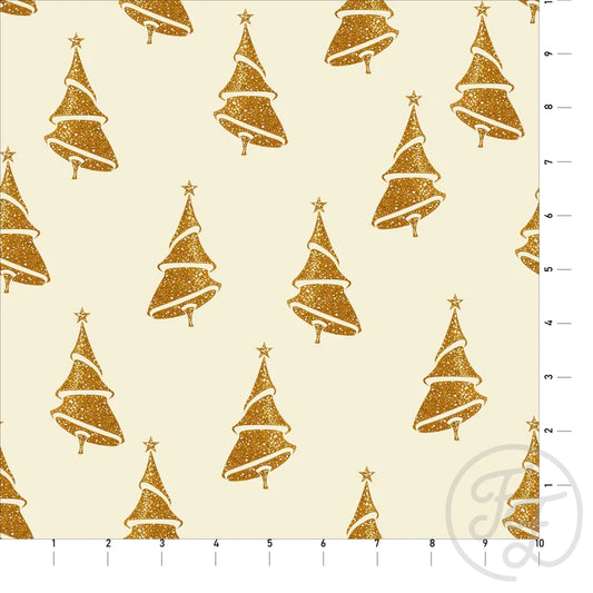 Family Fabrics | Christmas Trees Gold 112-172 | (by the full yard)