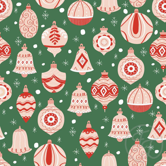 Family Fabrics | Bella & Baubles in Green | 106-268 (by the full yard)