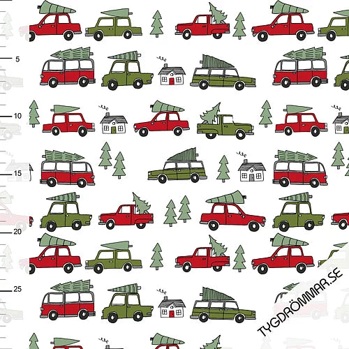 Tygdrommar Jersey - Christmas Cars BY THE HALF YARD