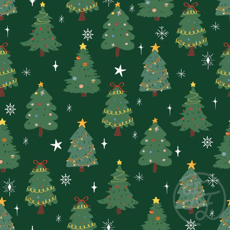 (IN STOCK) Family Fabrics | Christmas Trees in Evergreen 102-268 | Jersey 220gsm BY THE HALF YARD