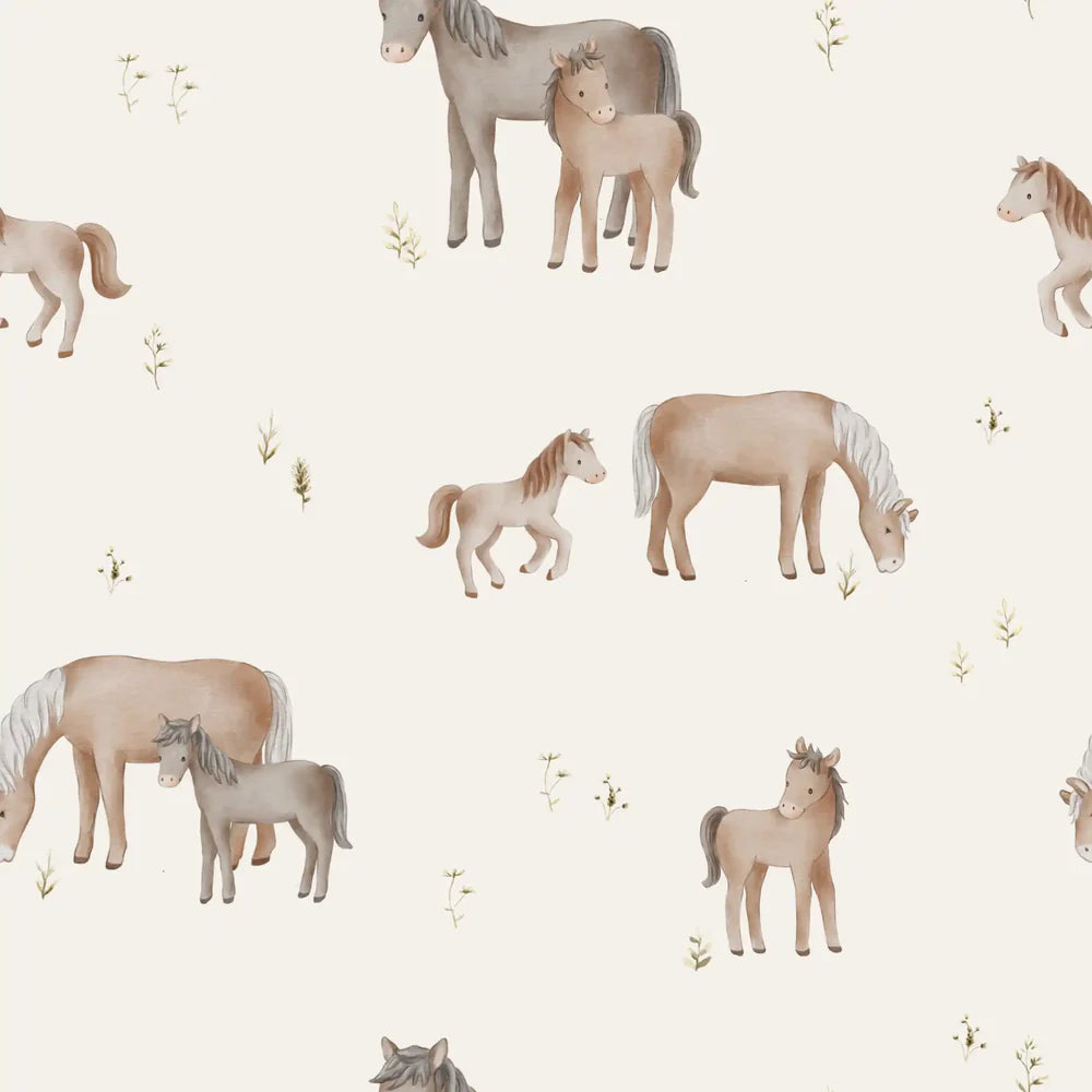 (IN STOCK) Family Fabrics | Horses Cream | Soft Jersey 220gsm BY THE HALF YARD