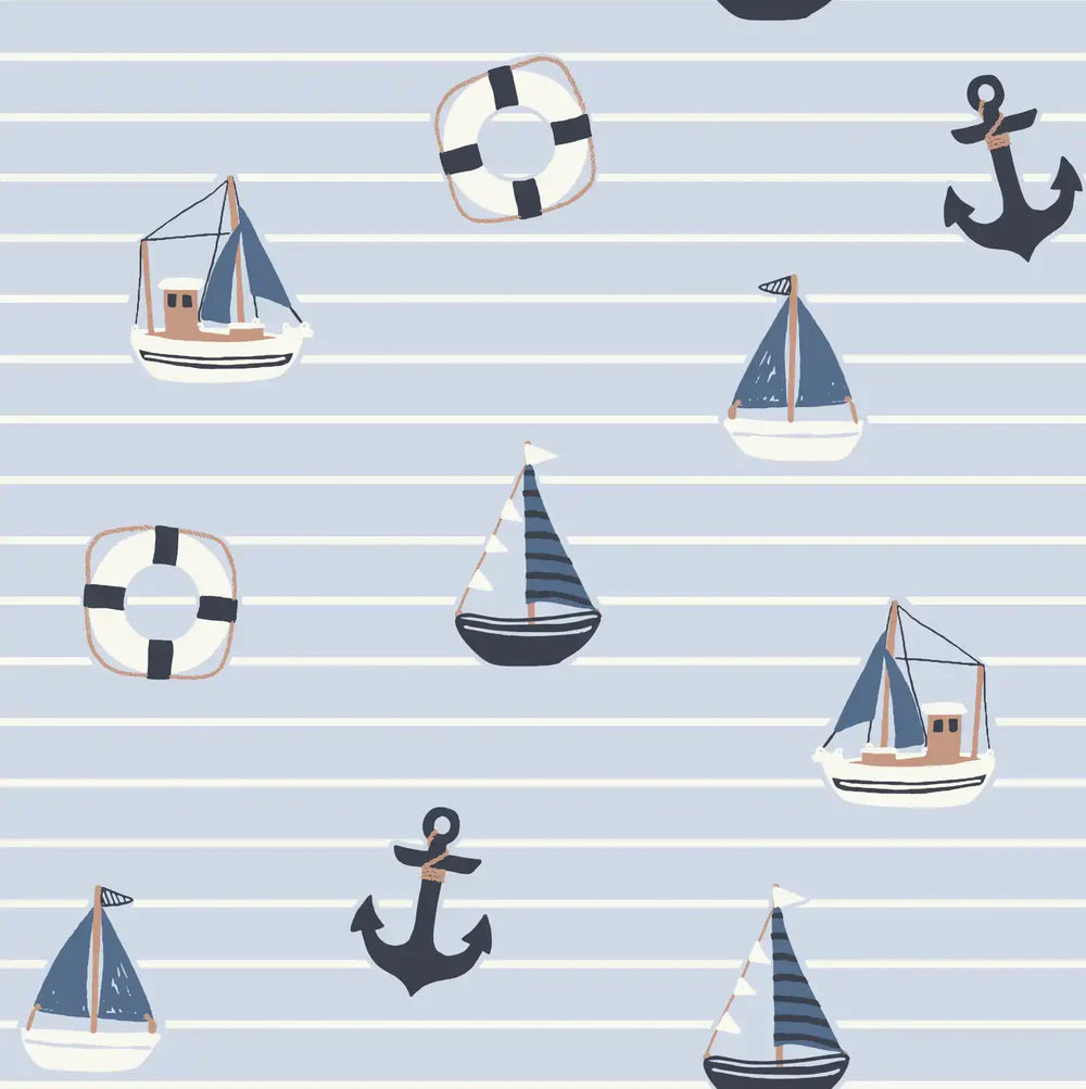 (IN STOCK) Family Fabrics | Little Sailor Water Blue | Soft Jersey 220gsm BY THE HALF YARD