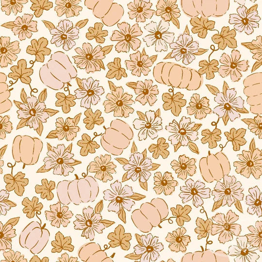 (IN STOCK) Family Fabrics | Pumpkins in Flowerbed 101-132 | French Terry 230gsm BY THE HALF YARD