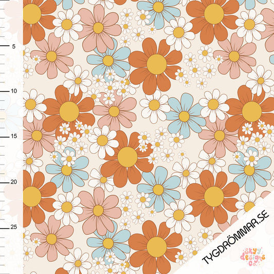 Tygdrommar Jersey - Retro Daisy BY THE HALF YARD