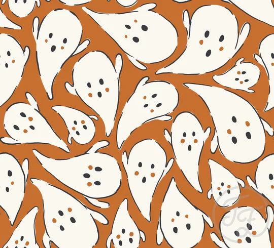 Family Fabrics | Ghosty Ghost Orange Marmalade | 116-177 (by the full yard)