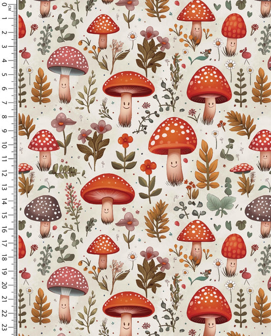 Alpine French Terry (Fleece Backed) Digital Smiling Mushroom : 5856 : 652 : Light Beige