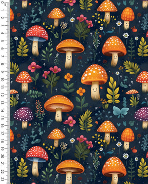 Alpine French Terry (Fleece Backed) Digital Smiling Mushroom : 5856 : 8 : Navy