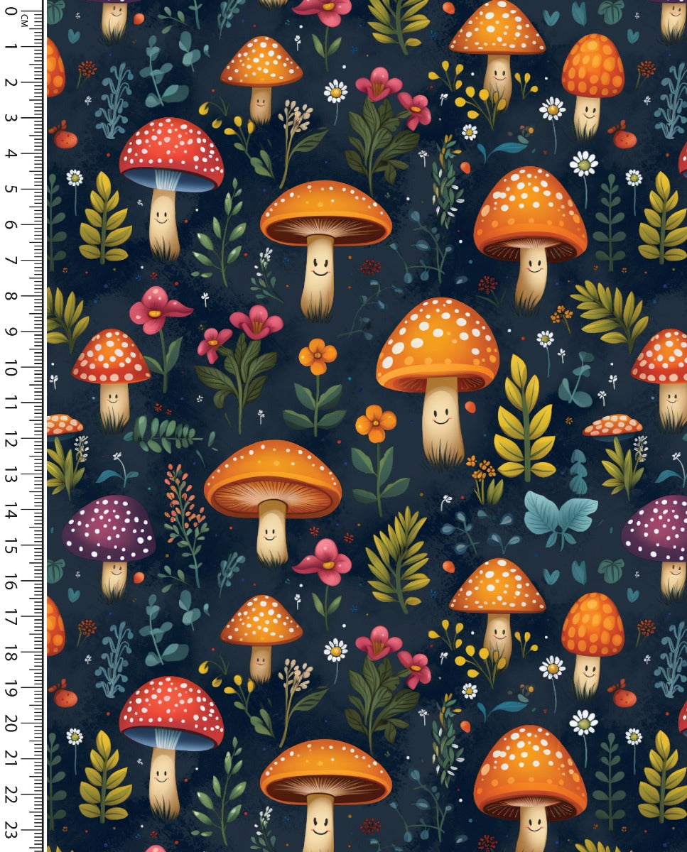 Alpine French Terry (Fleece Backed) Digital Smiling Mushroom : 5856 : 8 : Navy