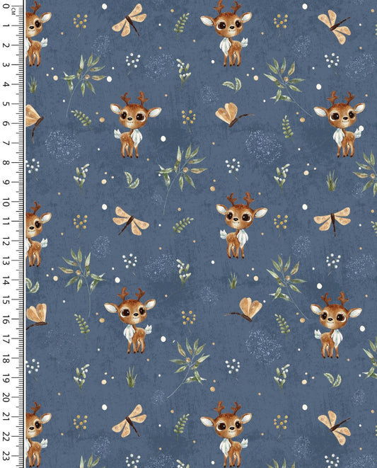 Alpine French Terry (Fleece Backed) Digital Cute Deer : 5857 : 1107 : Jeans Blue