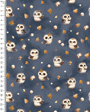 Alpine French Terry (Fleece Backed) Digital Marshmallow Owl : 5858 : 1107 : Jeans Blue