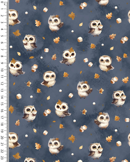 Alpine French Terry (Fleece Backed) Digital Marshmallow Owl : 5858 : 1107 : Jeans Blue