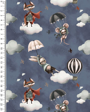 Alpine French Terry (Fleece Backed) Digital Let's Fly Fox : 5859 : 1107 : Jeans Blue