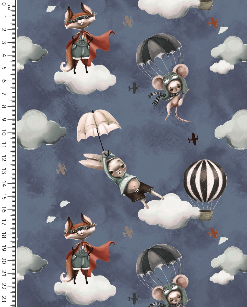 Alpine French Terry (Fleece Backed) Digital Let's Fly Fox : 5859 : 1107 : Jeans Blue