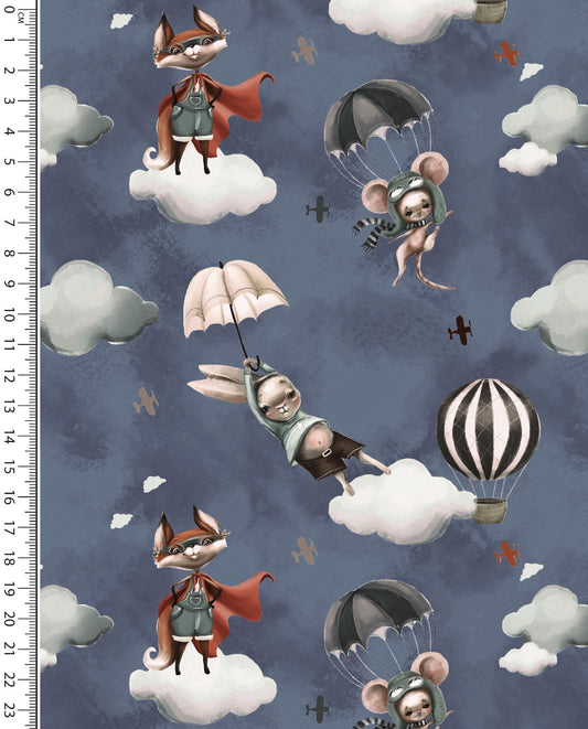 Alpine French Terry (Fleece Backed) Digital Let's Fly Fox : 5859 : 1107 : Jeans Blue