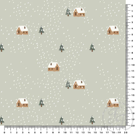 (IN STOCK) Family Fabrics | House in the Snow Dot Green 100-1826 | Jersey 220gsm BY THE HALF YARD