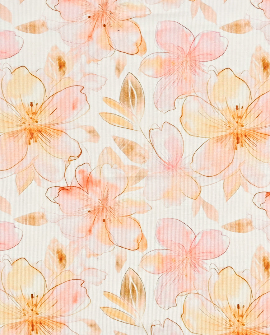 Rib Jersey Digitaal Aquarel Spring Flowers : 5793 : 151 : Ecru