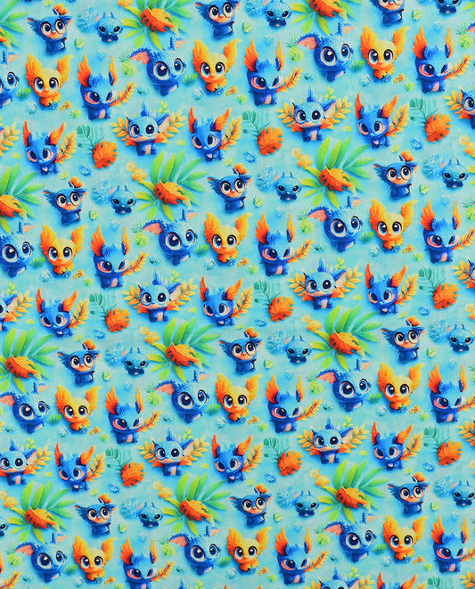 Poplin 3 D Fantasy Animals : 5821 : 4 : Aqua