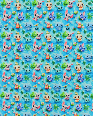 Poplin 3 D Fnatasy Animals : 5820 : 4 : Aqua