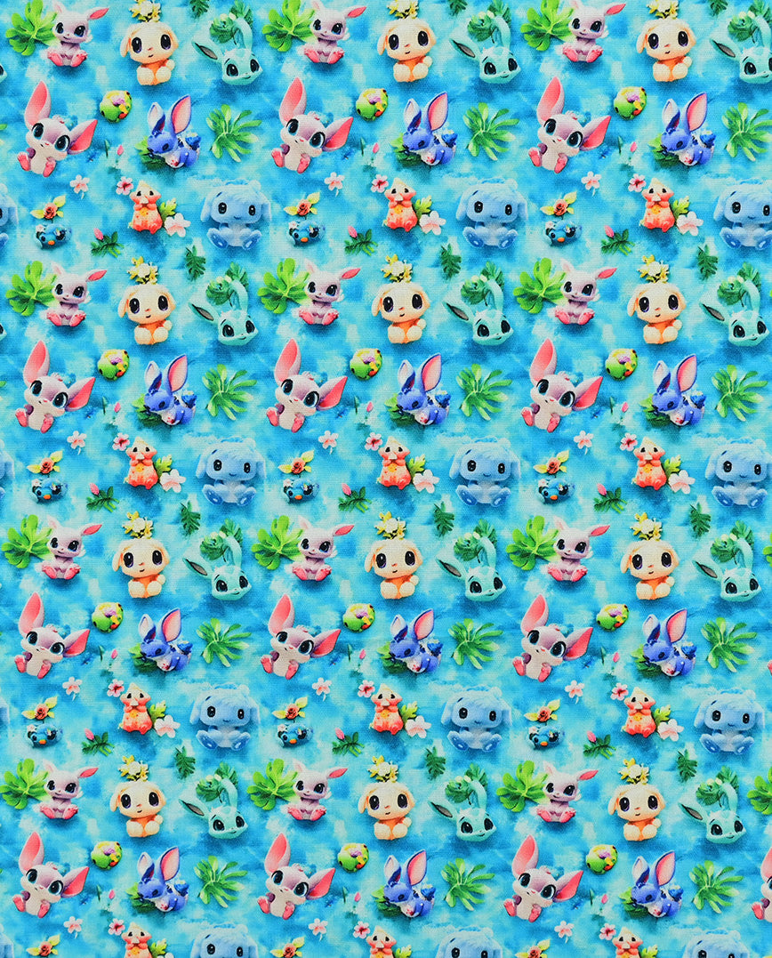 Poplin 3 D Fnatasy Animals : 5820 : 4 : Aqua