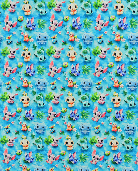 Poplin 3 D Fnatasy Animals : 5820 : 4 : Aqua