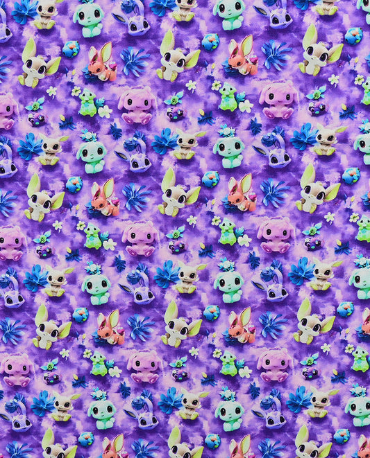 Poplin 3 D Fnatasy Animals : 5820 : 443 : Purple