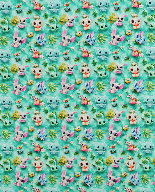 Poplin 3 D Fnatasy Animals : 5820 : 25 : Green