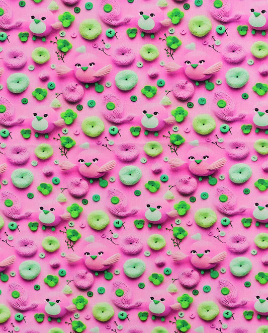 Poplin 3 D Cute Birds : 5819 : 1417 : Fuchsia