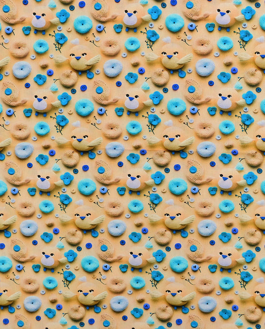 Poplin 3 D Cute Birds : 5819 : 552 : Beige