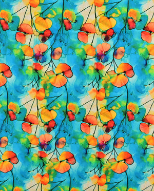 Poplin Digitaal Flowers : 5830 : 6 : Petrol
