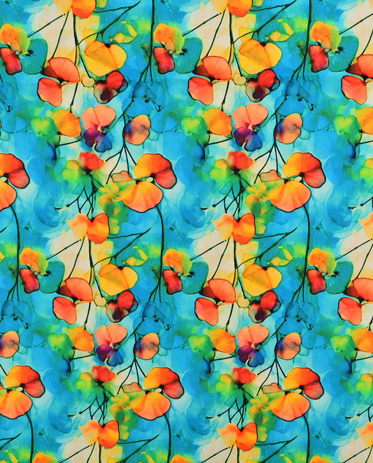 Poplin Digitaal Flowers : 5830 : 6 : Petrol
