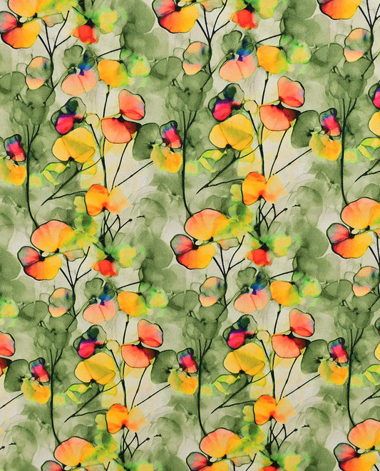 Poplin Digitaal Flowers : 5830 : 1121 : Light Green