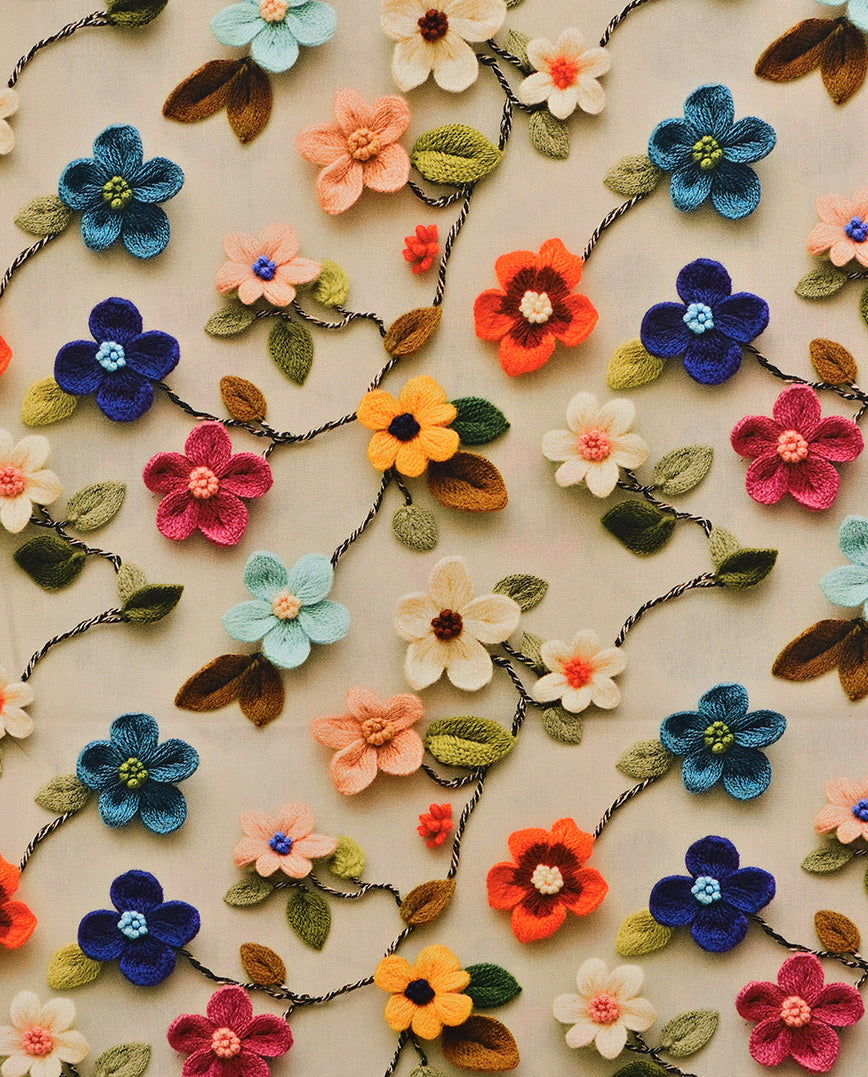 Poplin 3 D Knitted Flowers : 5826 : 652 : Light Beige