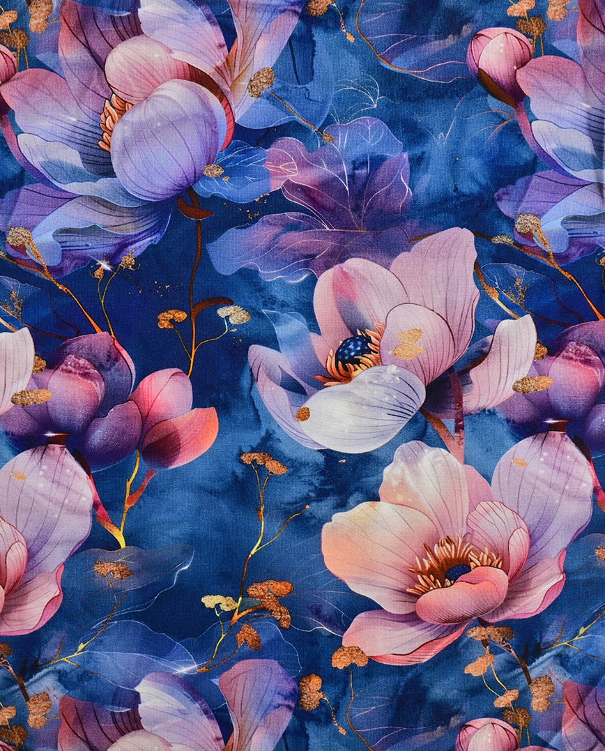 Bamboo Jersey Digital Poppy Flower : 5877 : 1106 : Petrol