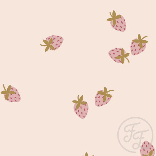 (IN STOCK) Family Fabrics | Strawberries Pink Small 100-2207 (approx 5x5" shown) | Jersey 180gsm BY THE HALF YARD