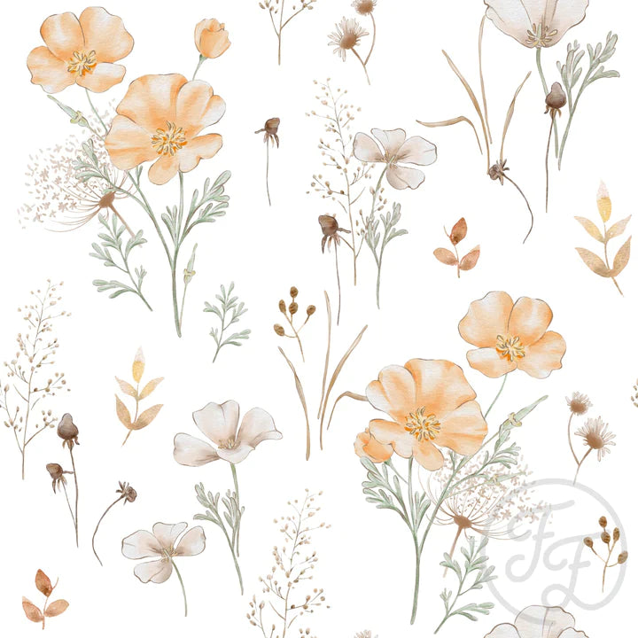 Family Fabrics | Wild Poppies White (6"x6") | 111-104 (by the full yard)