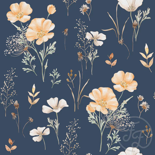 Family Fabrics | Wild Poppies Navy (6"x6") | 111-105 (by the full yard)