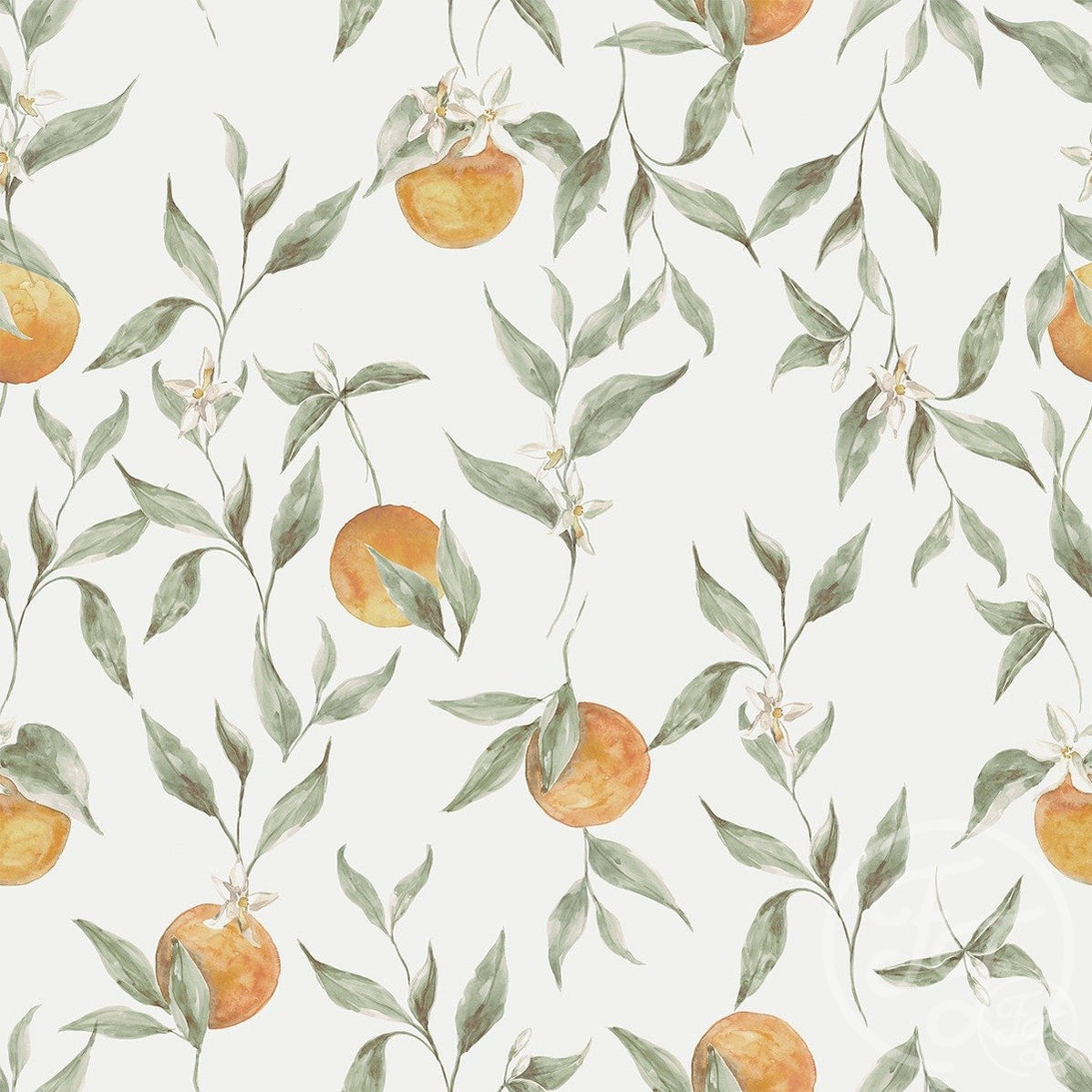 Family Fabrics | Oranges Green Leaves 100-1107 (by the full yard)