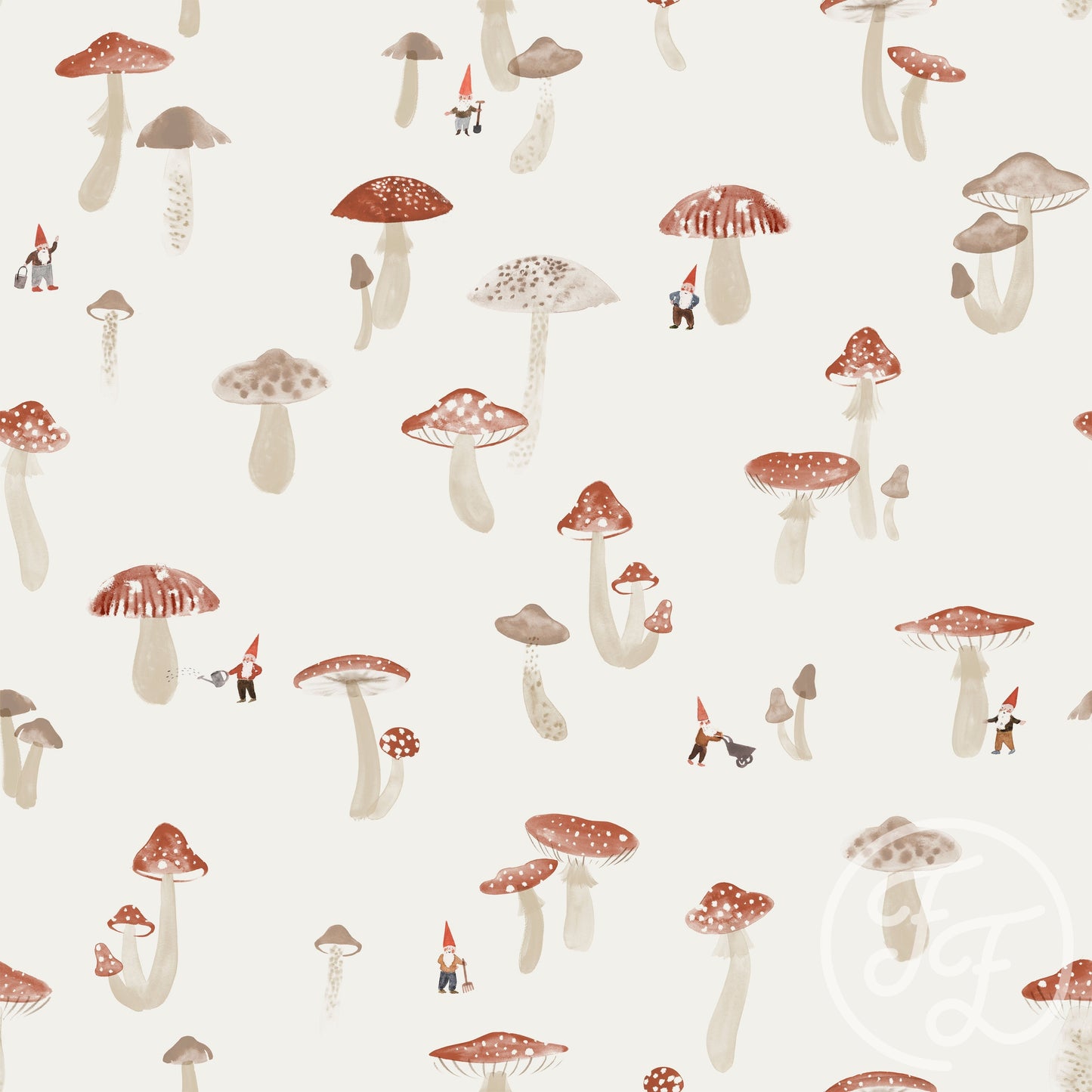 Family Fabrics | Mushroom & Gnomes 100-1138 (by the full yard)