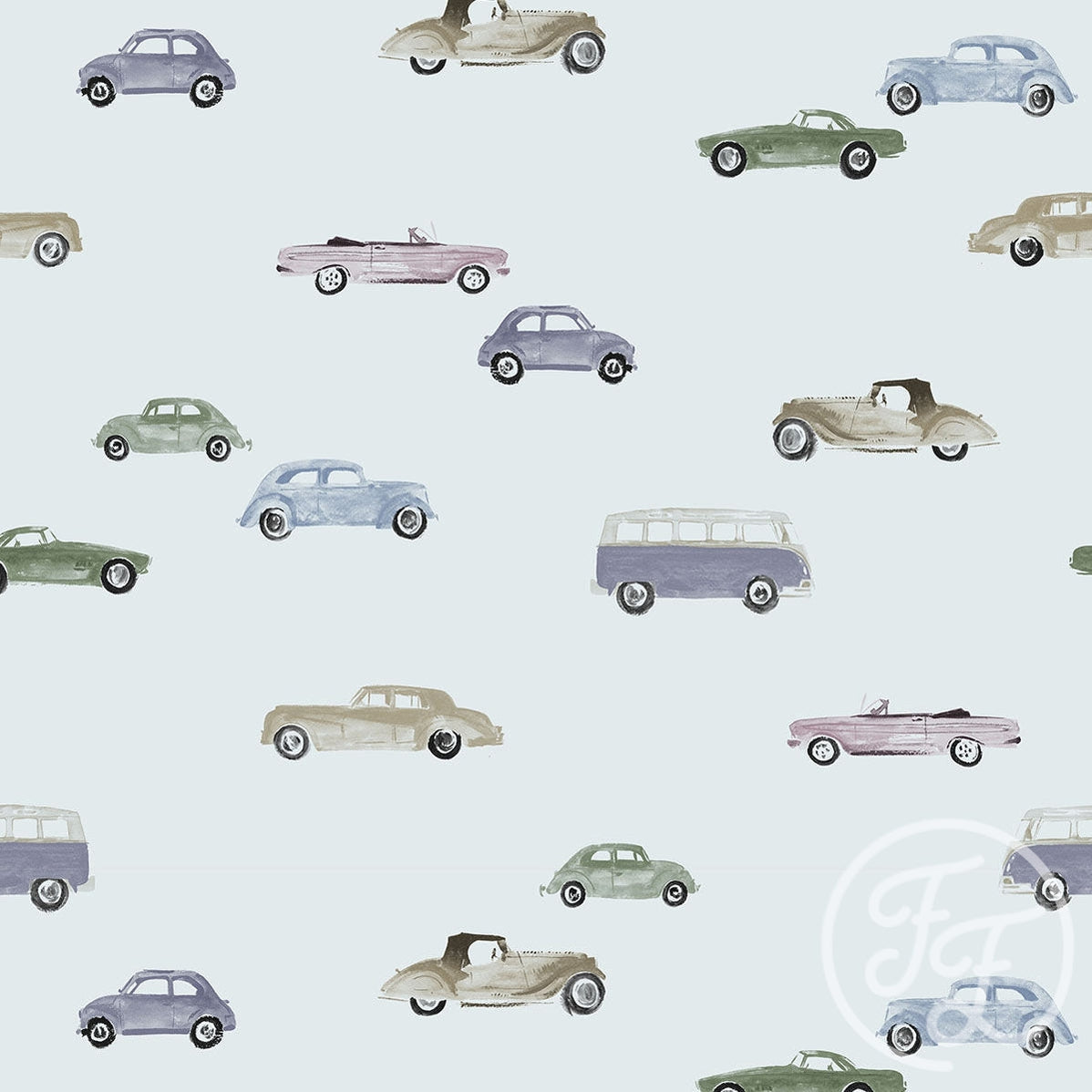 Family Fabrics | Vintage Cars Blue Blue 100-1289 (by the full yard)