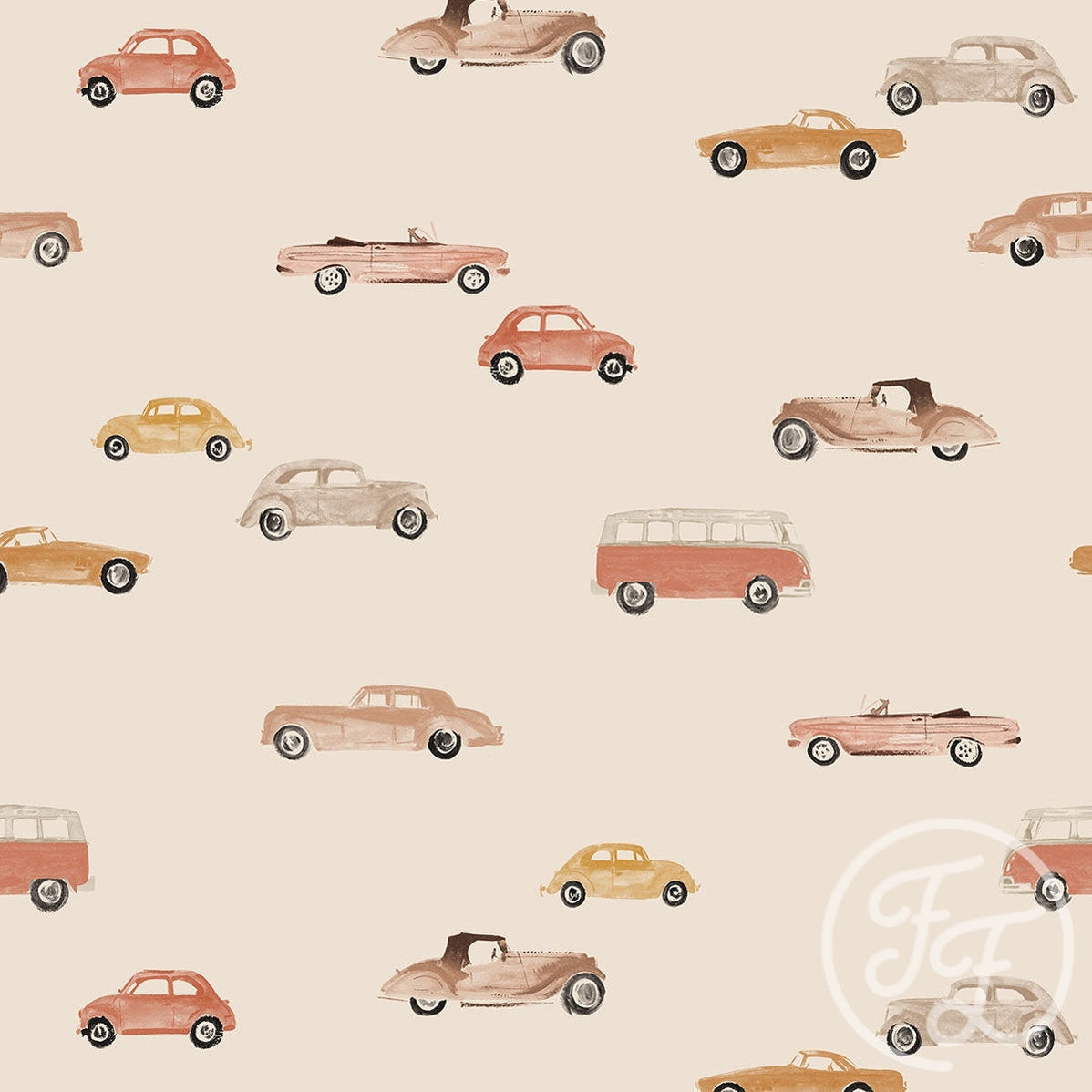Family Fabrics | Vintage Cars Red Sand 100-1290 (by the full yard)