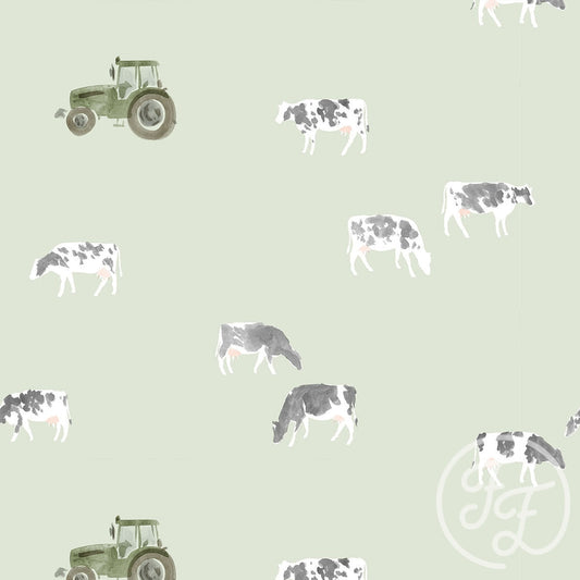 Family Fabrics | Cows Sage 100-1291 (by the full yard)