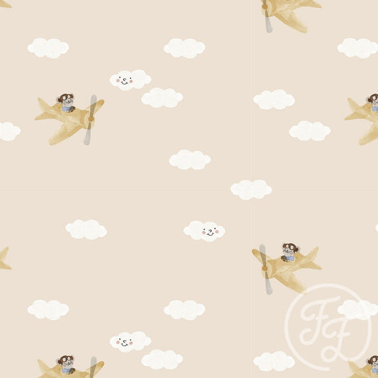 Family Fabrics | Fantasy Airplane Yellow on Sand 100-1313 (by the full yard)