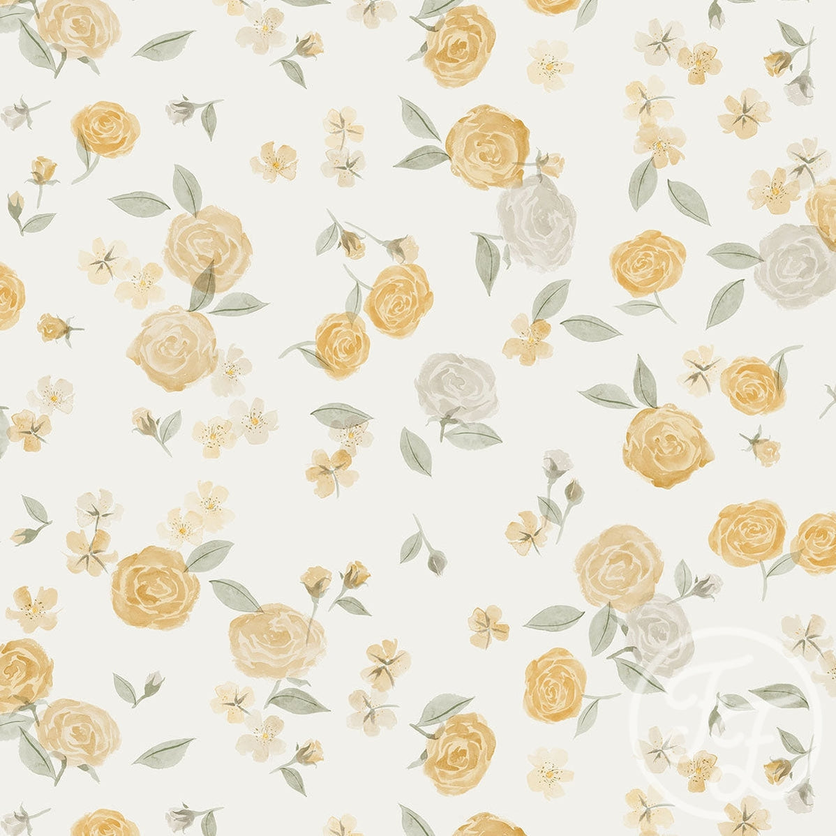 Family Fabrics | Summer Rose Yellow Off White 100-1331 (by the full yard)