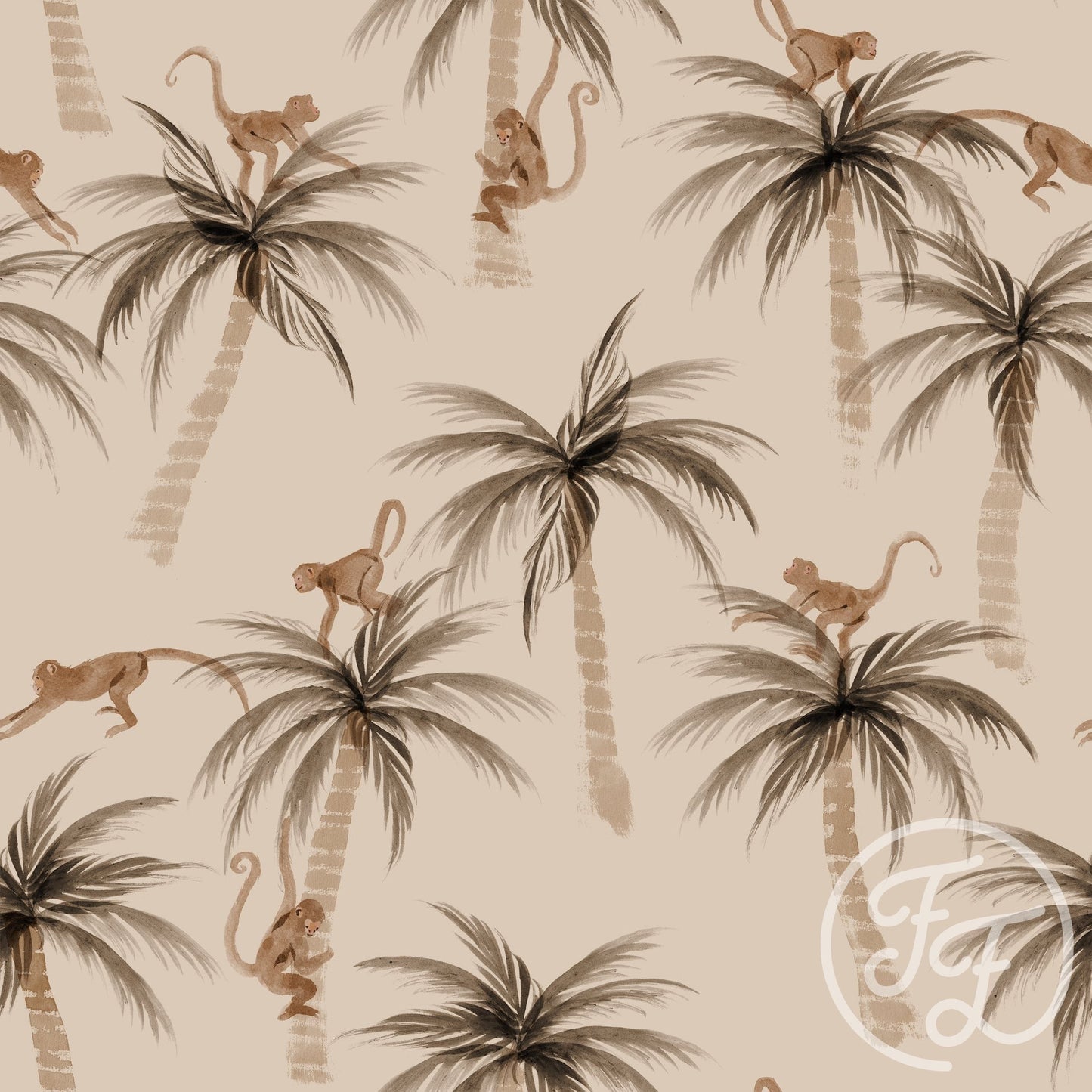 Family Fabrics | Palms & Monkeys Sand 100-1341 (by the full yard)